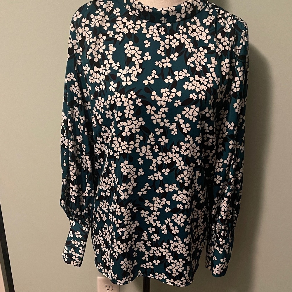 Who What Wear Floral Blouse - Teal/White/Black Sz XL